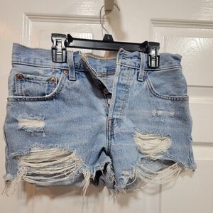 Levis Light Blue Distressed Denim Cutoff Shorts, Size W25